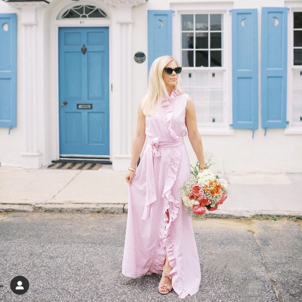 Elizabeth Wilson Pink Gingham Wrap Maxi XXL NWOT